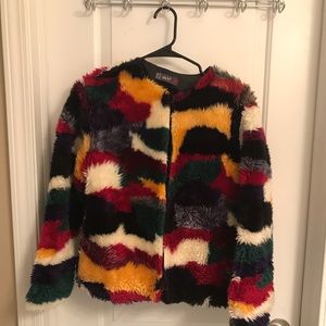 Rainbow colorful faux fur jacket